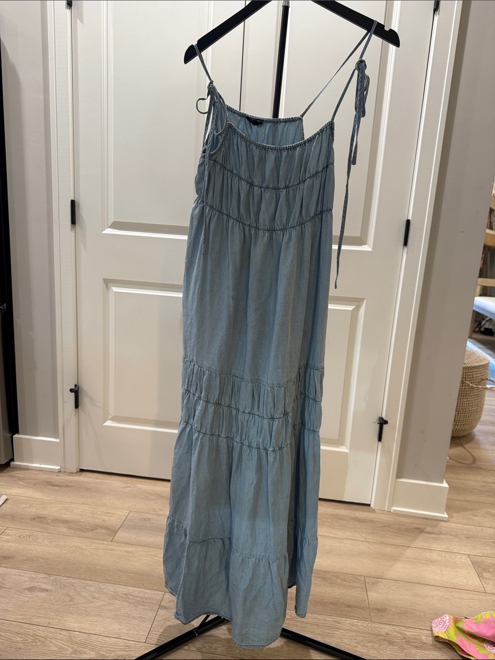 Blu Pepper Pale Blue Tiered Maxi Dress with Tie Straps